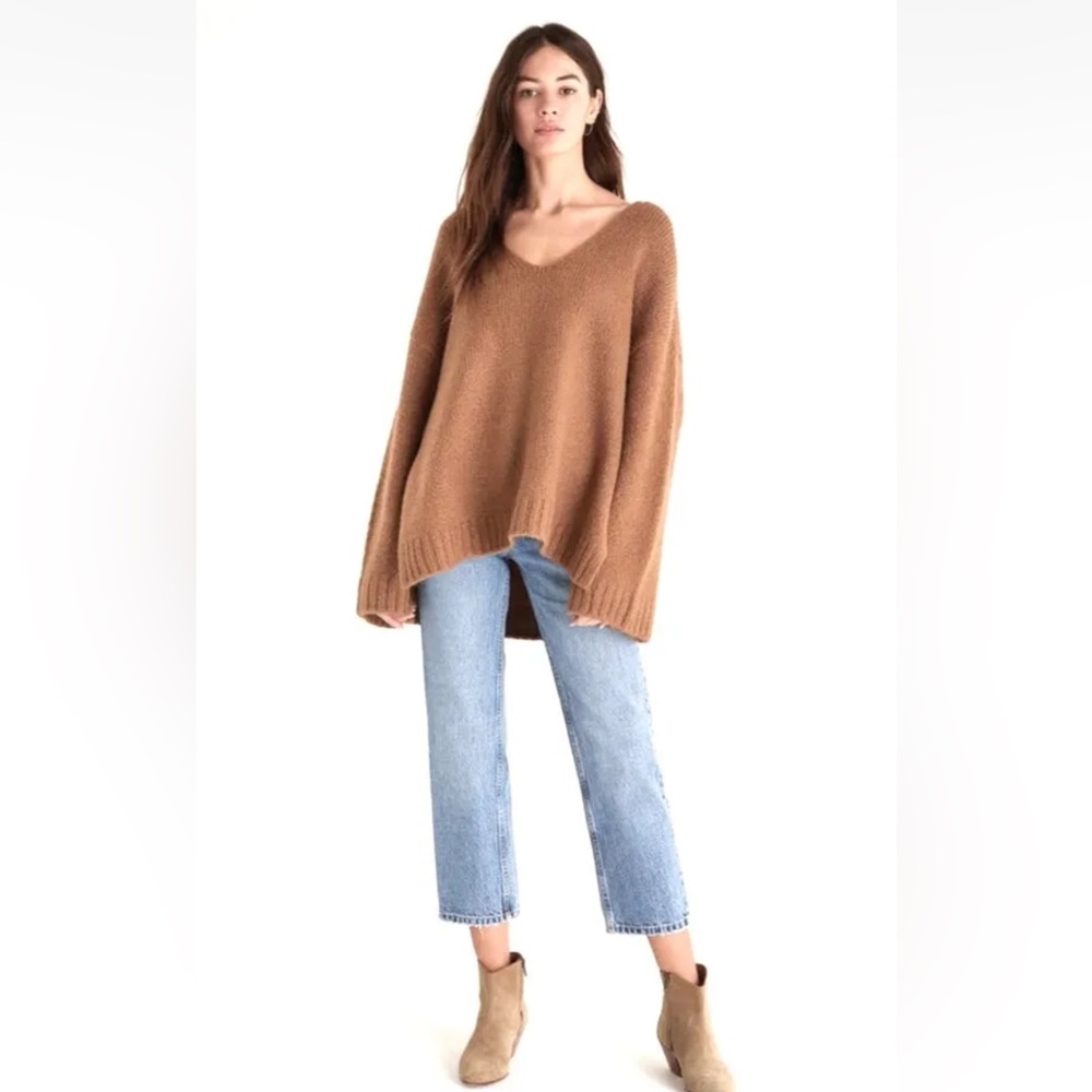 Free People Orion A Line Tunic Sweater Stretch On / Off Shoulder Camel Tan